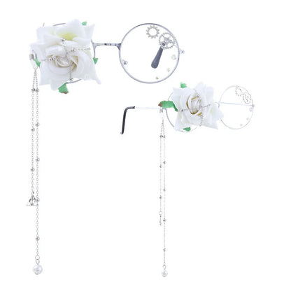 Kawaii Round Glasses with Sakura Chain 🌸✨ Cute Retro Eyewear for Cosplay & Daily Wear 👓💖