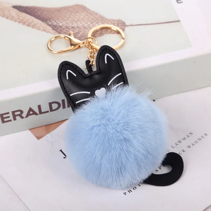 Kawaii Cat Pompom Keychain 🐾✨ Adorable Fur Ball Tail Accessory for Bags & Keys 💖 Perfect Gift for Cat Lovers!
