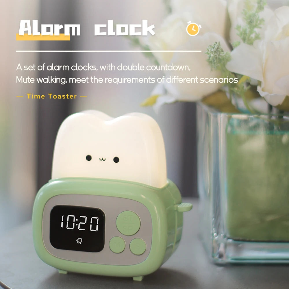 Kawaii LED Toaster Alarm Clock 🍞⏰ - Cute Cartoon Night Light with Timer Function for Whimsical Bedside Decor ✨🌙