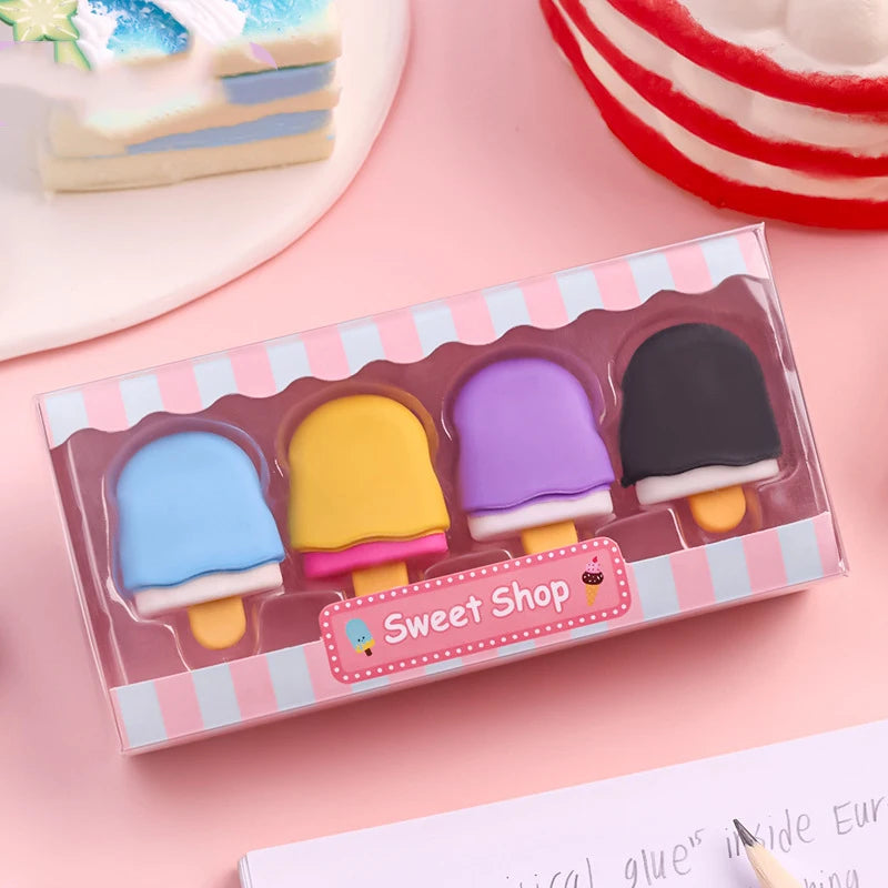 Kawaii Lollipop Ice Cream Erasers 🍭🍦 - Fun Rubber Pencil Erasers for Kids | Adorable Stationery Supplies!