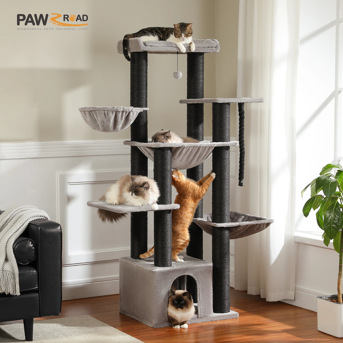 Cute 5 Tier Cat Tree For Big Cats With 11 Sisal Posts And Hammock 🐾