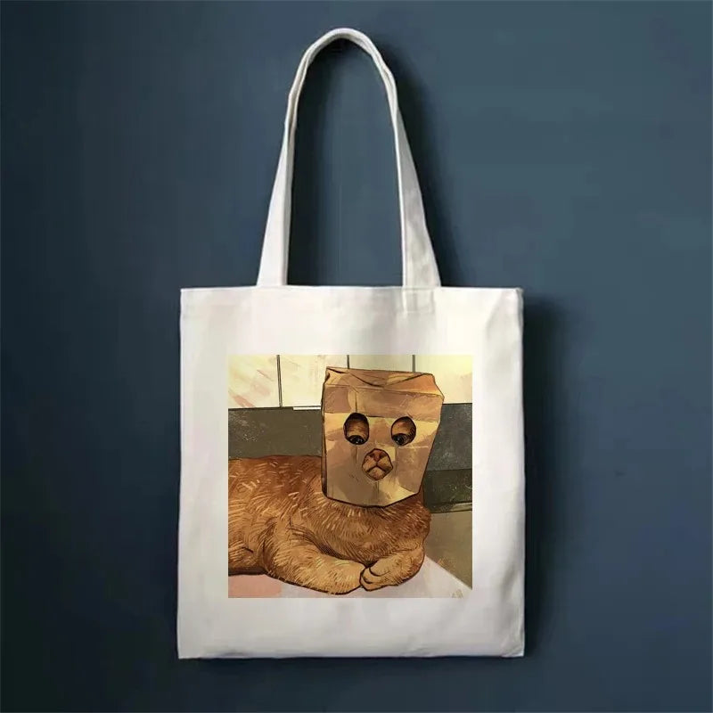 🐾 Whimsical Cat Canvas Tote 🌈 - Cute & Eco-Friendly Shopping Bag for Trendy Girls 🛍️✨ - Pixie Quill