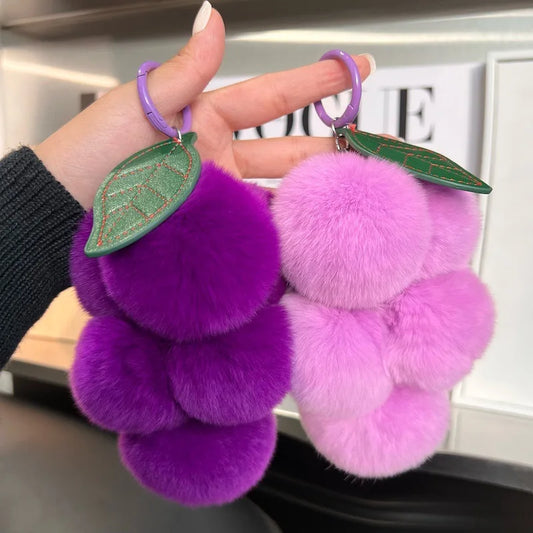 Furry Grape Keychain Plush Charm Cute Fur Accessory 🍇🧸