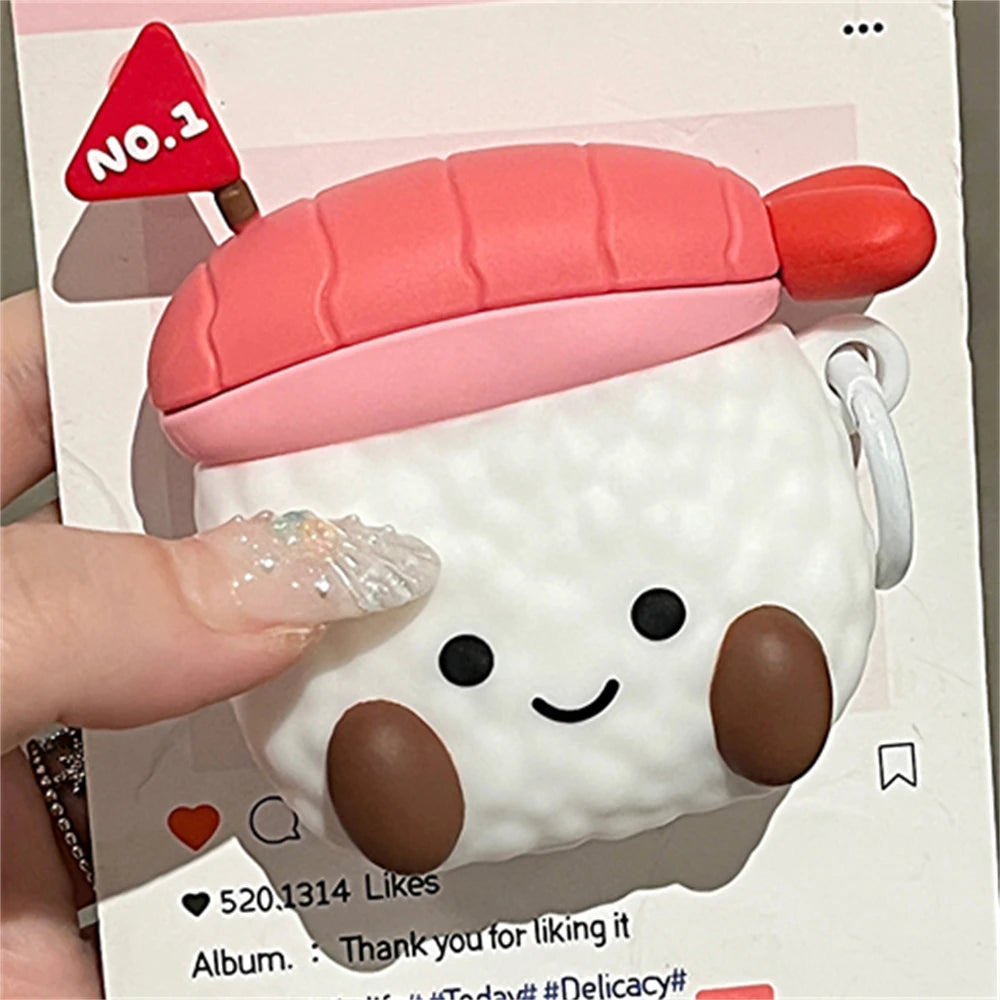 Adorable Sushi Rice Ball Silicone Earphone Case 🍣✨ for AirPods 1/2/3 & Pro 2 - Cute Kawaii Design 🎀