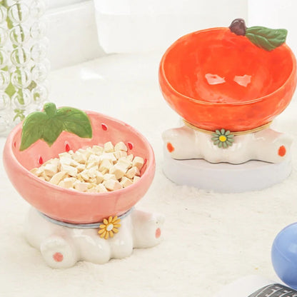 Kawaii Cat & Dog Food Bowl 🐾🍉 Elevated Ceramic Dish for Adorable Eating & Drinking!