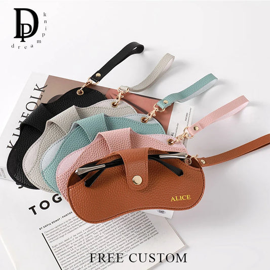 Kawaii Custom Initials Sunglasses Pouch 🌈✨ Cute PU Leather Glasses Case for Stylish Travel 🕶️🎀 Personalized Gift!