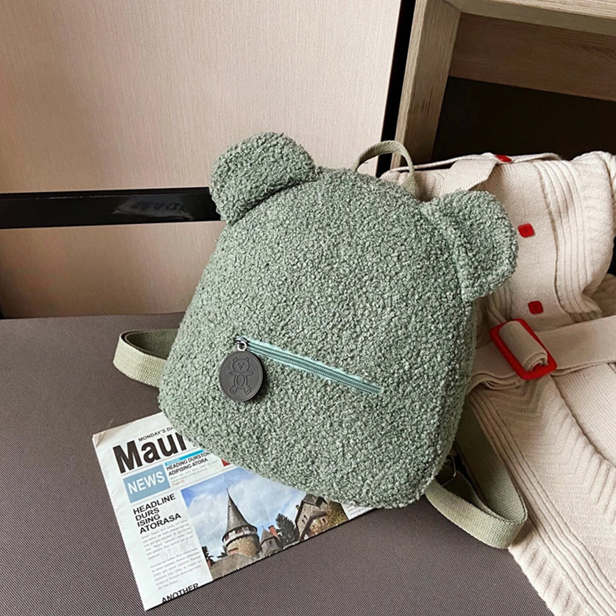 🐻 Cute Bear Ears Plush Backpack 🎒✨ - Pixie Quill