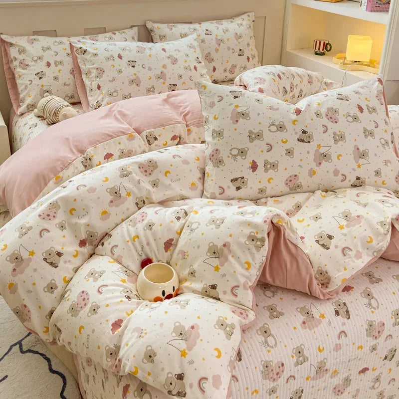 Cute Cat & Floral Duvet Cover Set 🌸🐱 | Adorable Bedding for Girls & Kids!