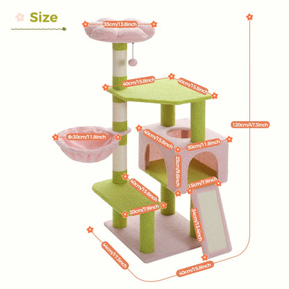 🌸 Whimsical Flower Cat Tower 🌼 Multi-Level Paradise with Cozy Hammocks & Scratching Fun! 🐾