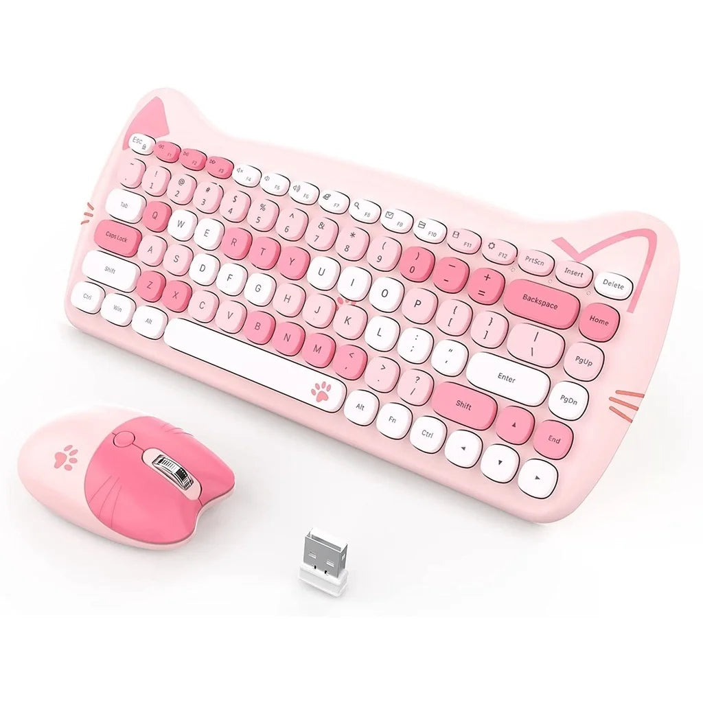 Adorable Cat-Shaped 2.4G Wireless Keyboard & Mouse Combo 🐱✨ - Kawaii Design for Cute Workspaces!