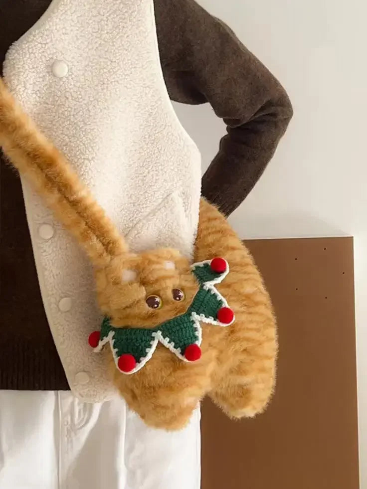 Plush Christmas Cat Crossbody Bag For Women Fuzzy Winter Phone Purse 🐱🎄