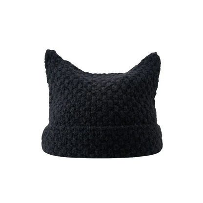 Kawaii Little Devil Striped Cat Ears Beanie 🐾✨ Cozy Knitted Hat for Trendy Autumn/Winter Fashion 🌟