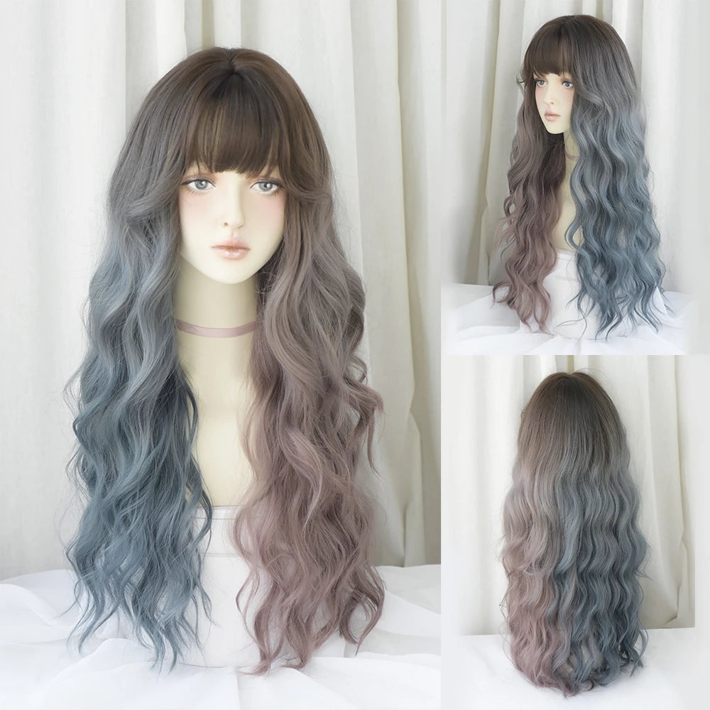 Kawaii Blonde Cosplay Wig 🎀✨ | Wavy Synthetic Hair with Bangs for Daily & Party Looks 💖