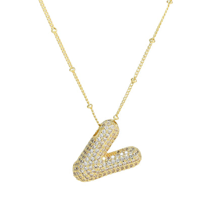 Kawaii CZ Zircon Balloon Initial Necklaces 🎈✨ A-Z Alphabet Bubble Letter Pendants for Trendy Women 💖 Fashion Jewelry