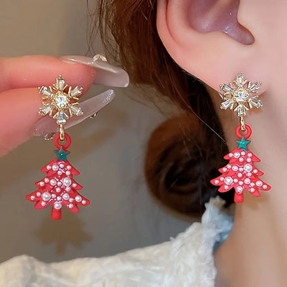 Snowflake Zircon Christmas Tree Earrings For Women Cute Festive Jewelry ❄