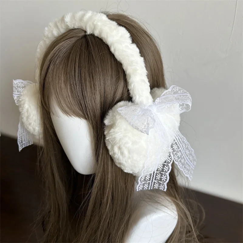 Cherry Blossom Girl Plush Earmuffs With Lace Bow Winter Warmth ❄️💖🎀