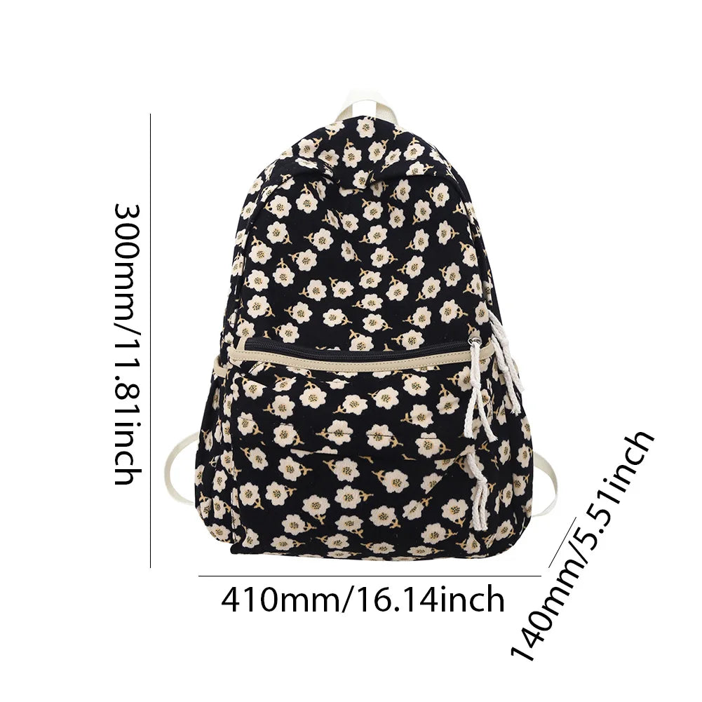 Kawaii Floral Corduroy Backpack 🌸✨ | Trendy Multi-Pocket Schoolbag for Students 🎒🌼 | Stylish Mochilas with Large Capacity!