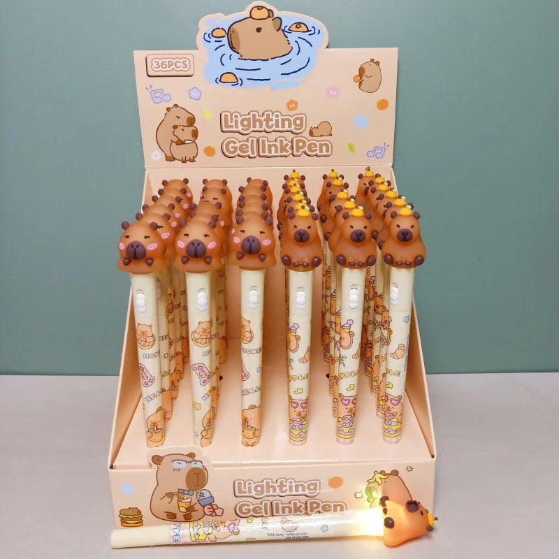 Kawaii Capybara Glow Gel Pen Set ✨🐾 | 0.5mm Black Ink | Cute Stationery for Kids & Office Supplies 🎨✏️