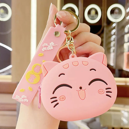 🐱 Kawaii Cat Silicone Coin Pouch 👜 Cute Keyring Organizer for Kids!