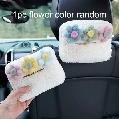 Kawaii Plush Flower Car Tissue Box 🌸✨ Hanging Organizer for Visor - Adorable Auto Accessory! 🚗💖