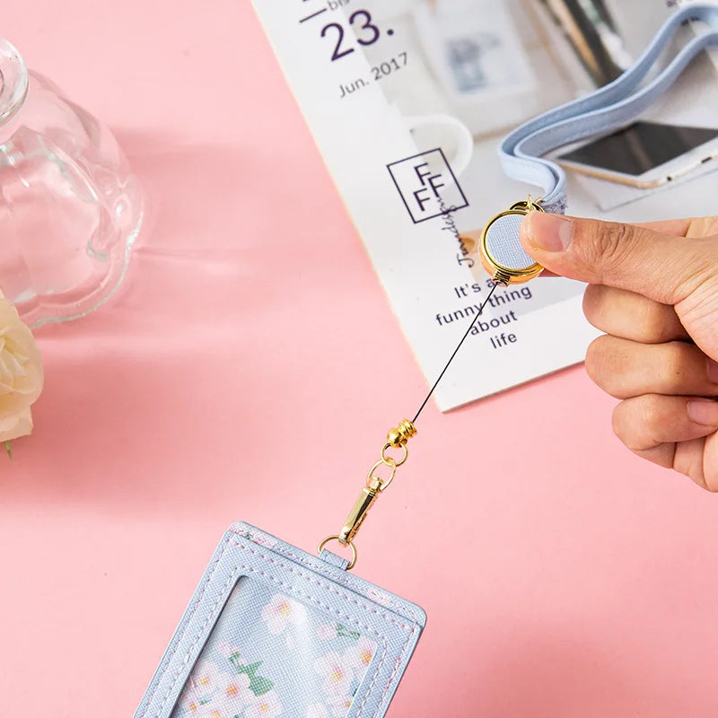 Kawaii Sakura Lanyard Card Holder 🌸 | Adorable ID & Business Card Case 🎀 | Cute Korean Stationery for Office & Daily Use ✨