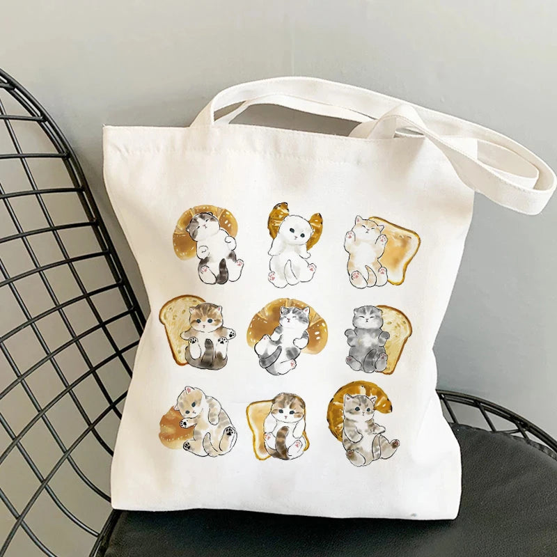 Kawaii Cat Canvas Tote: Adorable Shoulder Bag for Fashionable Girls 🐾🌟 - Pixie Quill