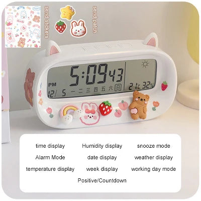 Kawaii Digital Alarm Clock 🌟 | Adorable Timekeeper with Fun Stickers 🎀 | Perfect for Students & Room Decor 💖