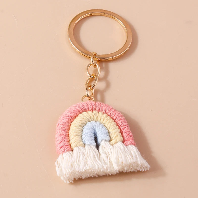 Pastel Rainbow Tassel Hand Knit Keychain For Car Bag Gift 🎀🌈💖