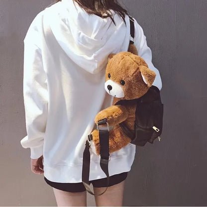 Kawaii Bear Backpack 🐻✨ | Adorable Plush Motorcycle Design for Girls | Soft Stuffed Animal Bag 30/45cm 🎒💖