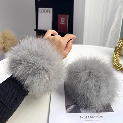 Fox Fur Cuff Arm Warmer For Women Real Fur Wristband Glove 🧣 Soft Cute Style