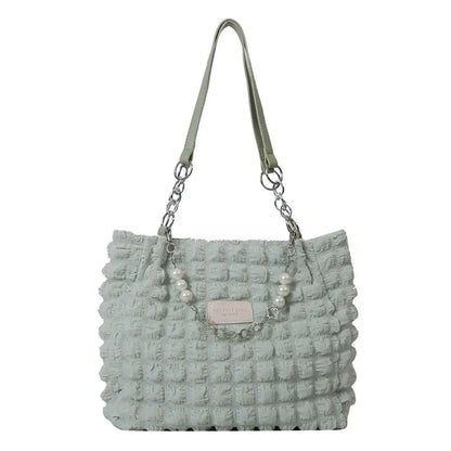 Kawaii Quilted Plaid Tote Bag 🎀✨ - Chic Soft Fabric Shoulder Purse for Stylish Ladies 💖