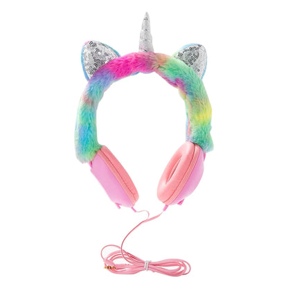 Kawaii Unicorn Ear Headphones 🦄🎧 - Adorable Over-Ear Wired Headset for Kids with 106dB Volume & 1.2m Cable! Perfect for Music, Gaming & Fun!