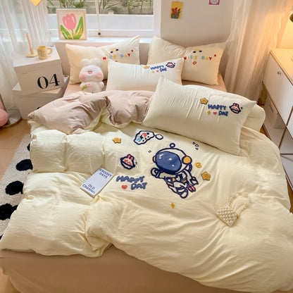 Kawaii Milk Tea Cartoon Duvet Set ☕✨ Plush Bedding for Girls 🛏️💕