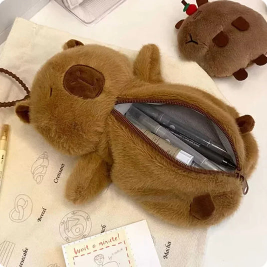 Cute Capybara Plush Pencil Pouch 🦙✨ - Adorable Zipper Bag for School & Office Supplies! 🎒✏️