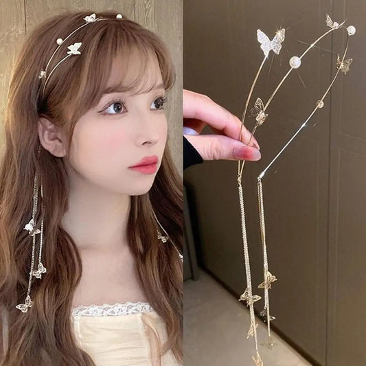 Kawaii Crystal Butterfly Tiara Headband 🌸✨ – Adorned with Rhinestones & Pearls for Girls' Fashion Magic! 🦋💖