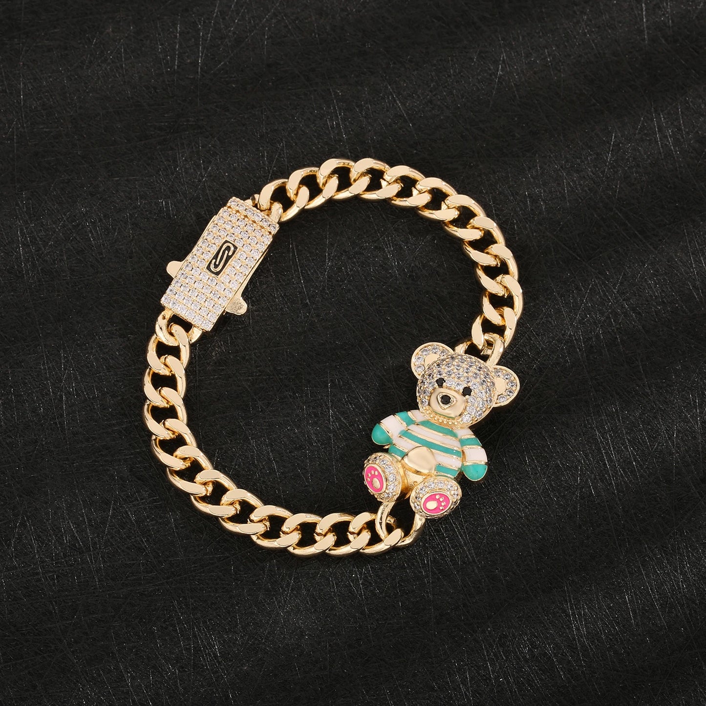 Kawaii Teddy Bear Cuff Bracelet 🐻💖 Sparkling Zirconia Charm for Whimsical Gifts! ✨