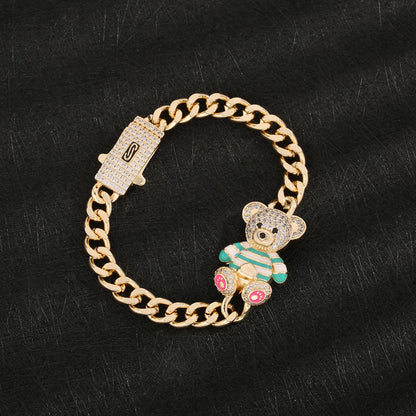 Kawaii Teddy Bear Cuff Bracelet 🐻💖 Sparkling Zirconia Charm for Whimsical Gifts! ✨