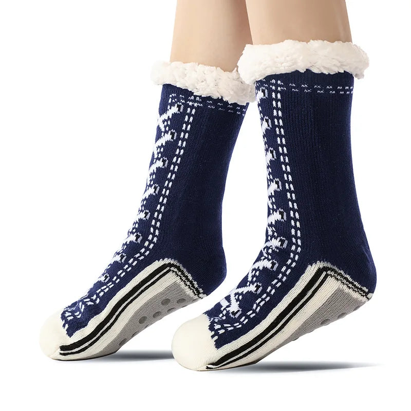 Fluffy Winter Socks For Women Warm Plush Non Slip Slipper Snowflake Gift ❄️🎁