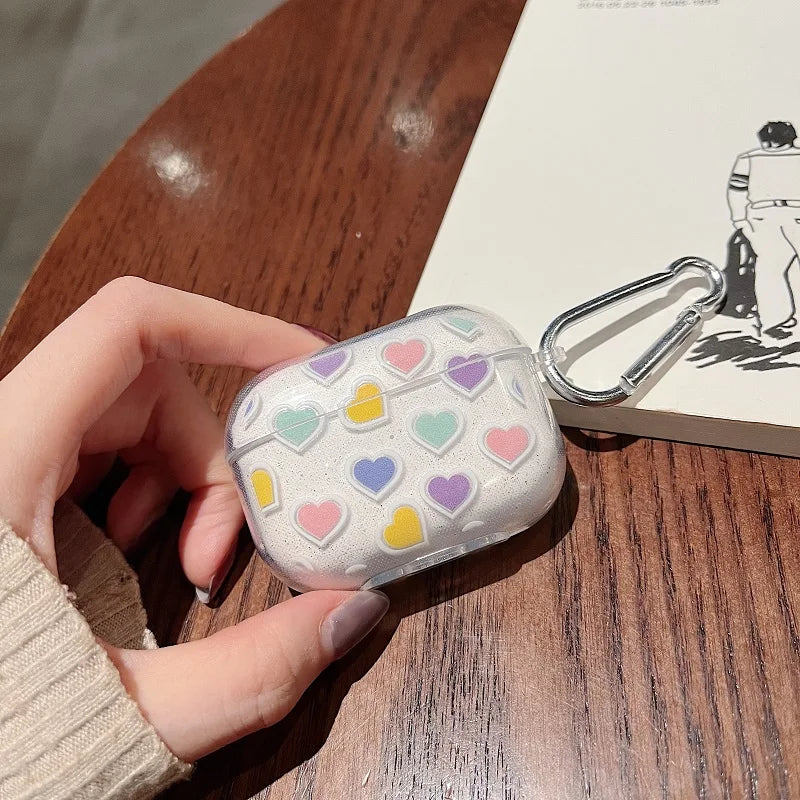 ✨Cute Glittery Heart Silicone Case for AirPods Pro 2 & 1/2/3 💖🎀 – Adorable Cartoon Style Charging Cover! 🎉 - Pixie Quill