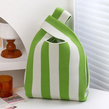 Kawaii Knitted Stripe Wrist Bag 🌈✨ | Adorable Large-Capacity Tote for Trendy Shopping 👜💕