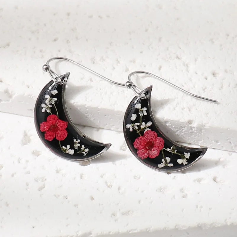 Pastel Pressed Flower Resin Drops Earrings 🌸 Elegant Geometric Jewelry For Women