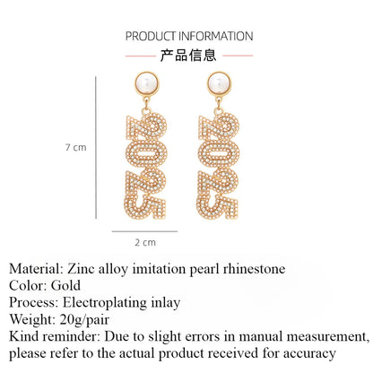Kawaii 2025 Number Stud Earrings 🌟✨ Cute Long Rhinestone & Pearl Accents for Women 🎉 Perfect Gift for Friends & Family! 🌈