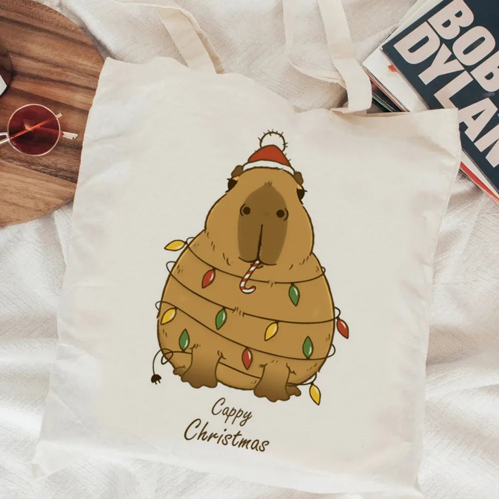 Kawaii Capybara Canvas Shopping Bag 🛍️✨ - Eco-Friendly Tote for Adorable Adventures! 🌿😊