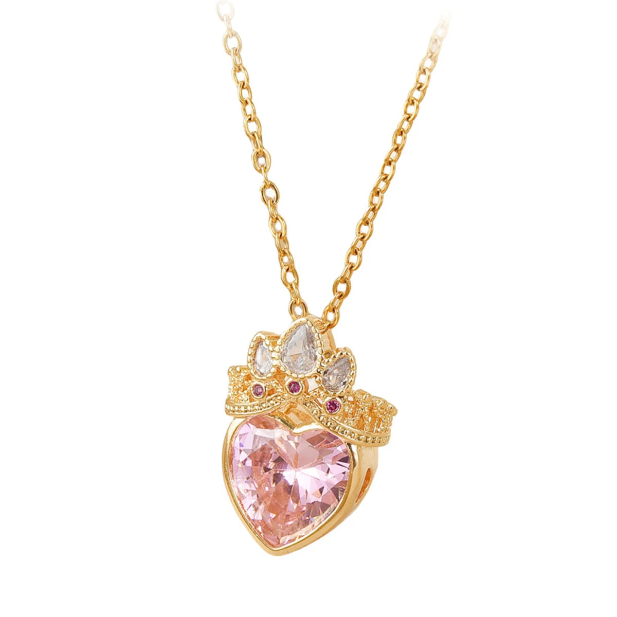 Pink Crown Heart Necklace For Women Stainless Steel Collarbone Chain 💗👑✨