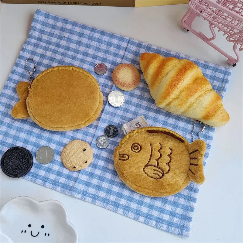Kawaii Taiyaki Plush Pencil Case 🐟✨ - Adorable Lipstick & Key Zipper Storage Bag for Kids 🎀🎧