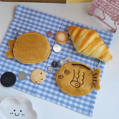 Kawaii Taiyaki Plush Pencil Case 🐟✨ - Adorable Lipstick & Key Zipper Storage Bag for Kids 🎀🎧
