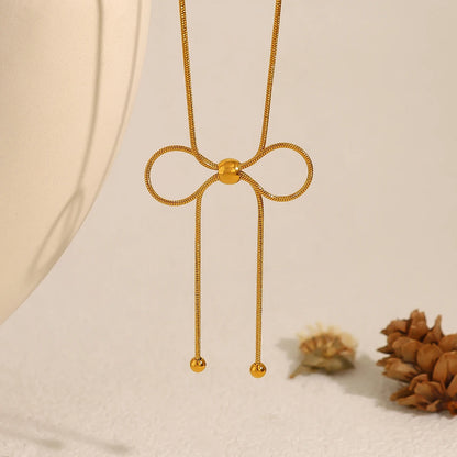 Kawaii Charm ✨ 18K Gold Plated Snake Chain Bow Pendant Necklace for Trendy Ladies 💖🥳