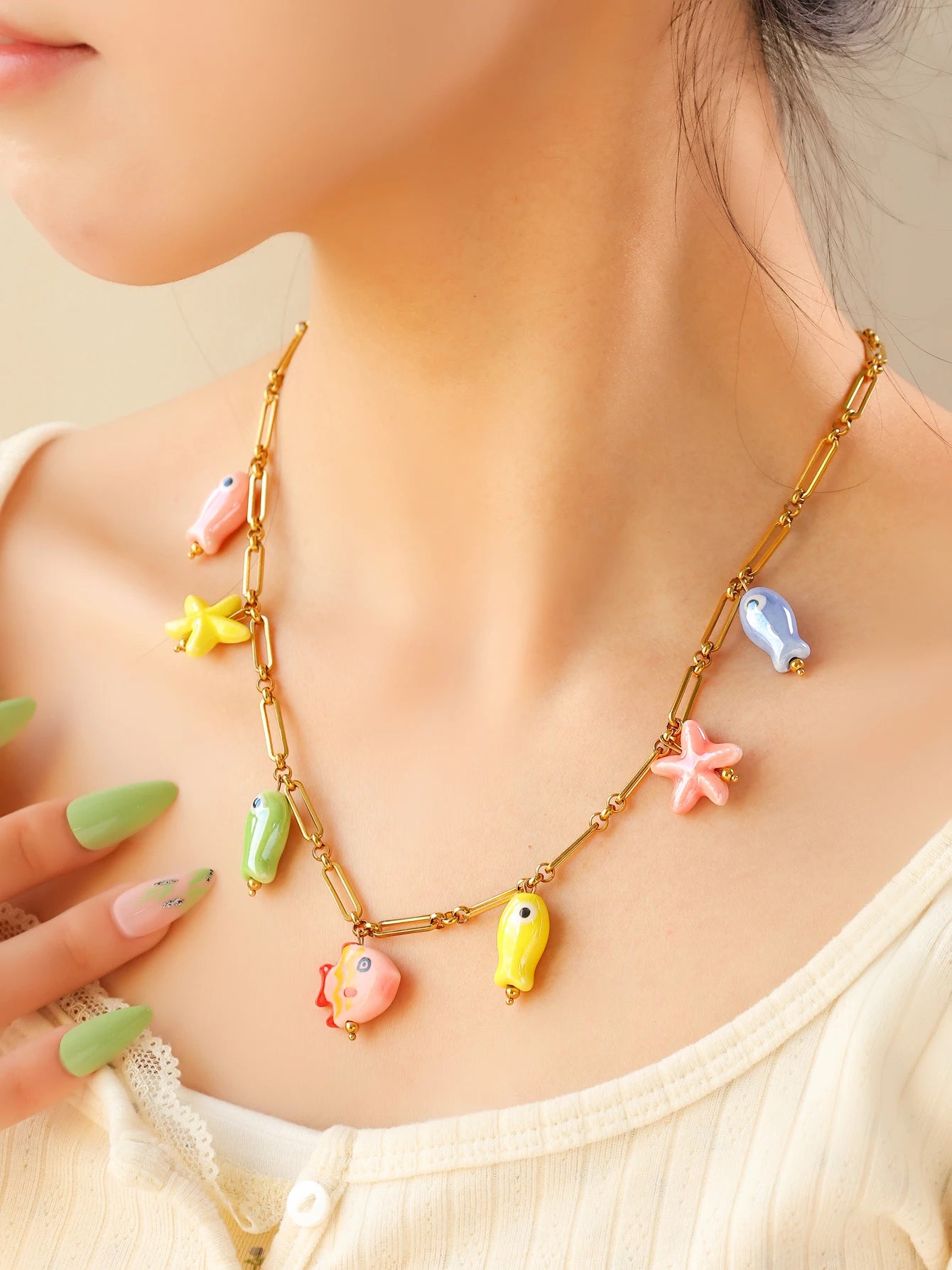 Ceramic Starfish Pendant Necklace 🌊🐚🐟