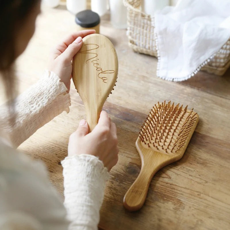 Kawaii Custom Wooden Hair Brush 🌸✨ | Personalized Comb with Name & Monogram 🎀 | Perfect Gift for Sleepovers, Weddings & Birthdays! 🎉💖