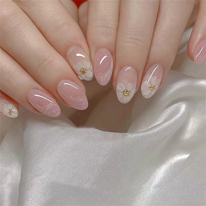 Kawaii Pink Bow French Nail Art - 24PC Almond Press-On Nails 🎀💅✨